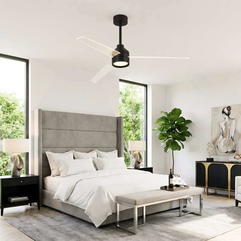 Ventilateur de plafond 55 "à pales transparentes à intensité variable avec lumières DEL et télécommande