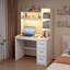Computer Desk with Power Outlet and Tri-Color Light, Home Desk with Shelves and Drawer-1709608031