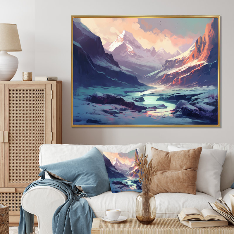 " Frozen Mountain Range II ", 12" H x 20" W, Black Picture Framed