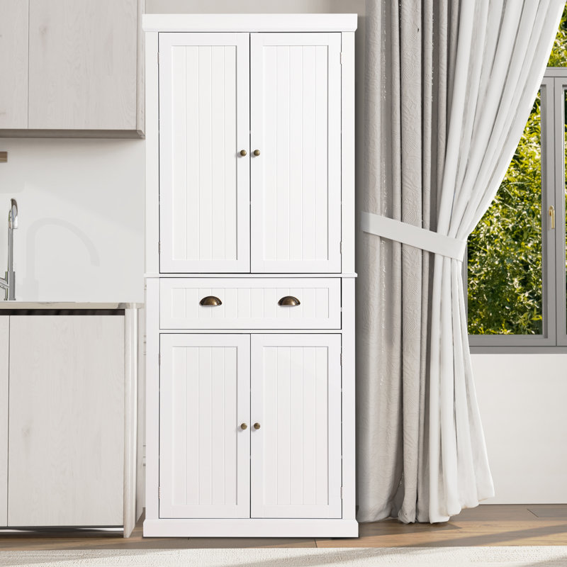 Armoire de cuisine 72 po avec 4 tiroirs, salle à manger, Blanc