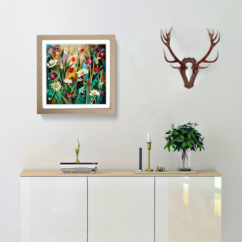 Wildflowers Cubism No.2 - Framed Print, Oak
