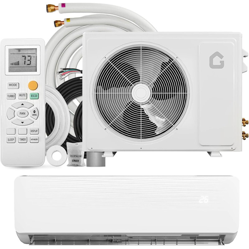 12 000 BTU 19 SEER2 WiFi mini pompe à chaleur CA / climatisée, système sans conduit onduleur, refroidit 750 pieds carrés avec Alexa, préchargé et trousse d'installation pour la maison, le bureau