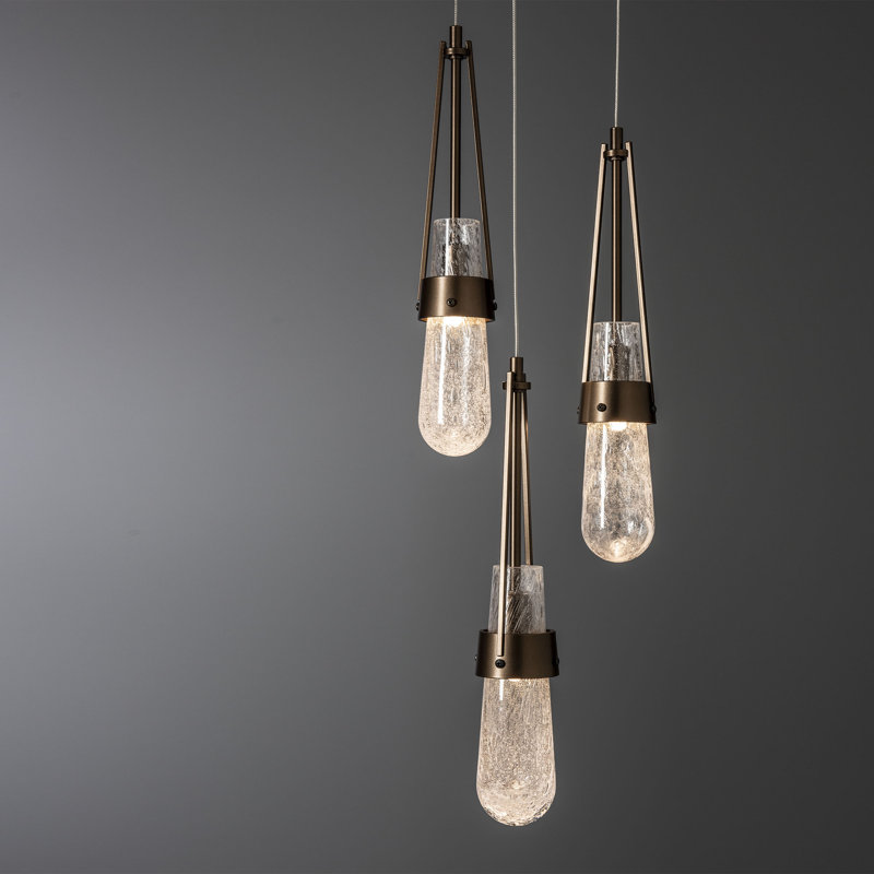 Luminaire suspendu 5 lumières Link, Verre antique transparent, Standard: 19 po à 80 po, Bronze