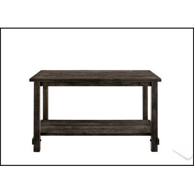 Table grise patinée à hauteur de comptoir avec tablette inférieure pour les cuisines et les salles à manger modernes, alliant charme rustique et rangement pratique