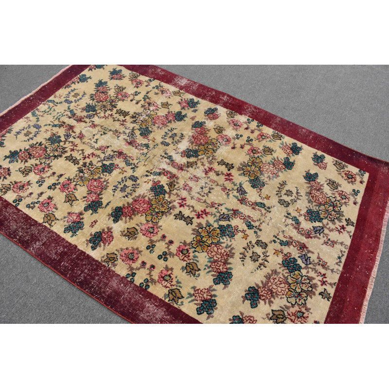 Tapis turc rétro de style anatolien beige / rouge