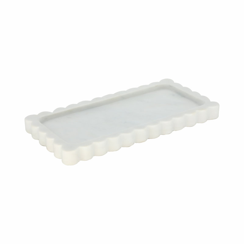 Sagebrook Home 12X6" Scallop Edge Marble Candle Tray, White