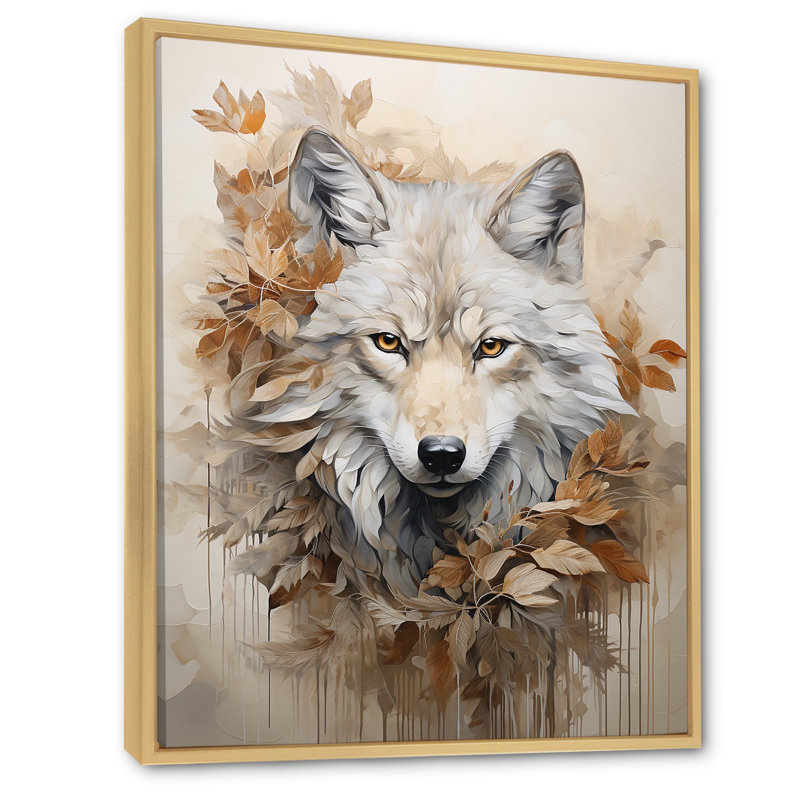 Minimalisme, loup beige expression I - loup, reproduction d'art murale, Cadre naturel flottant, H 32 po x l 16 po x P 1 po