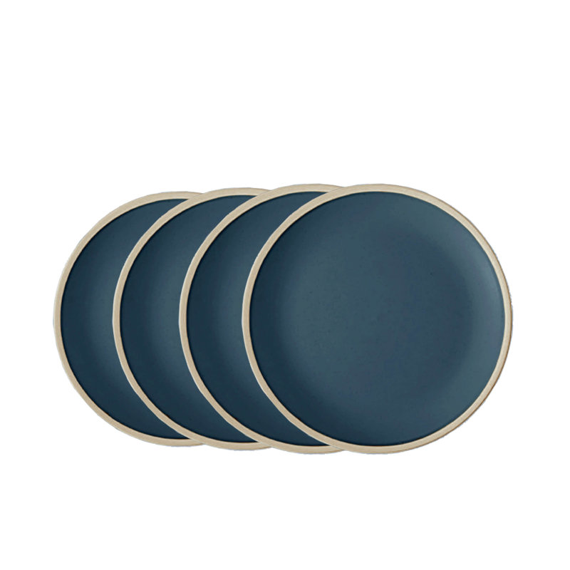 Service de vaisselle en céramique Morandi de Ebern Designs, paquet de 4, ensemble de 4 assiettes plates en carbone bleu mat parfait pour la cuisine, le patio et les ensembles repas