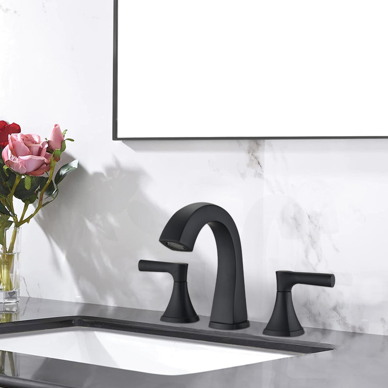 Robinet de salle de bain noir mat - Robinet pour salle de bain 3 trous à deux poignées avec bonde escamotable, tache et corrosion