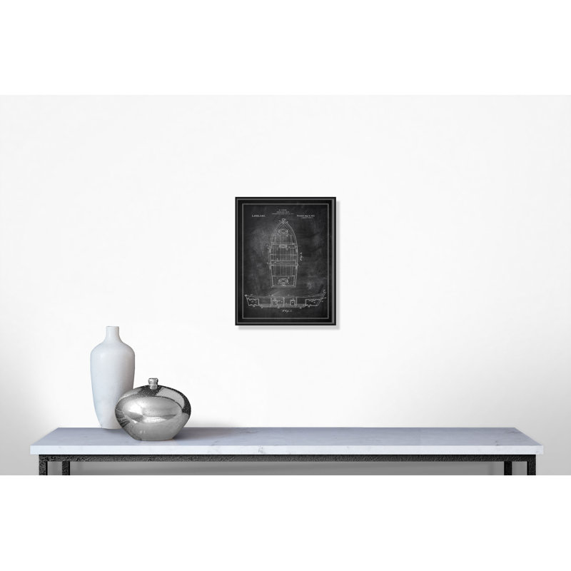 «Boat 1 Blueprint - Black - Floater Frame», impression sur toile, H 28 po x l 22 po x P 2 po, Cadre noir