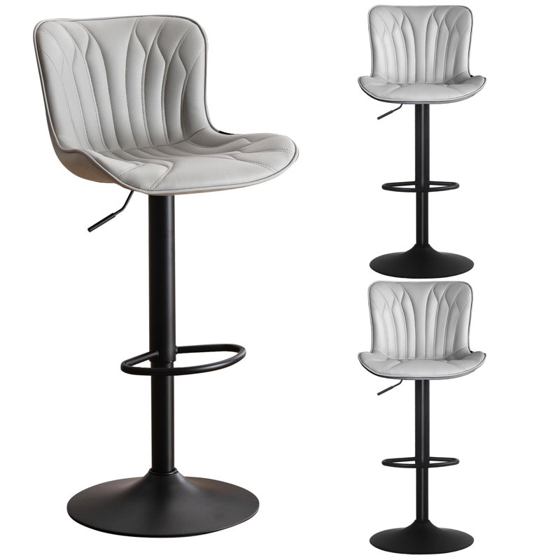 Faux Leather Swivel Adjustable Height Bar Stool, Gray