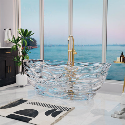 68.8" Transparent Water Ripple Design Resin Freestanding Soaking Bathtub (Made To Order)