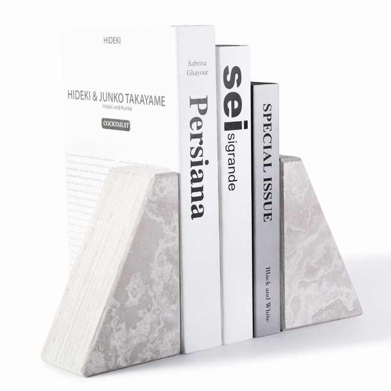 Serre-livres en marbre (ensemble de 2), Gris / Blanc, H 2,54 po x l 5,93 po x P 3,98 po