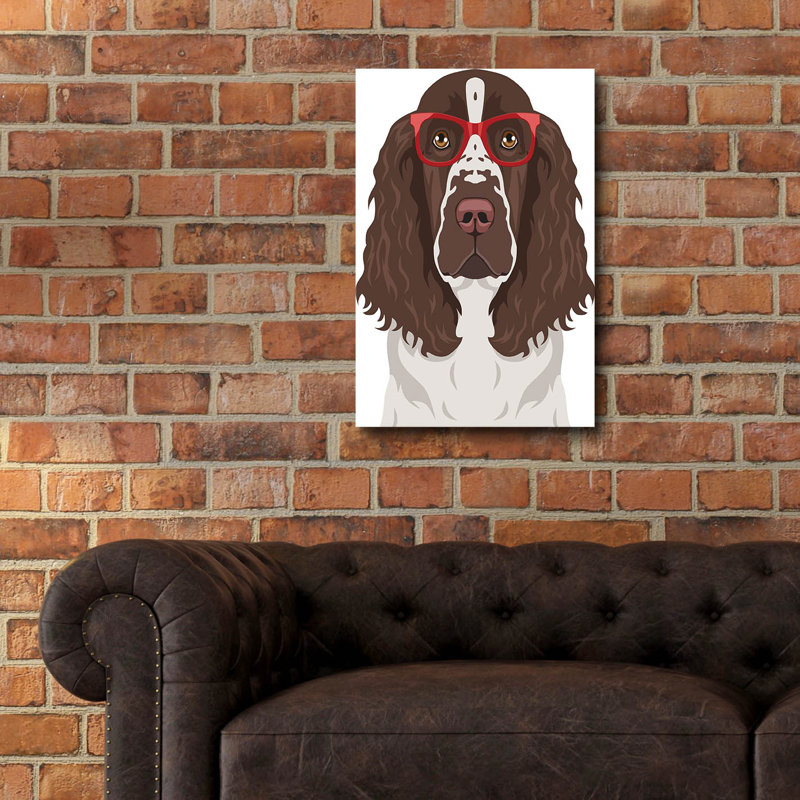 Art mural en verre épique Epic Art, Springer Spaniel portant des lunettes de hipster, H 24 po x l 16 po