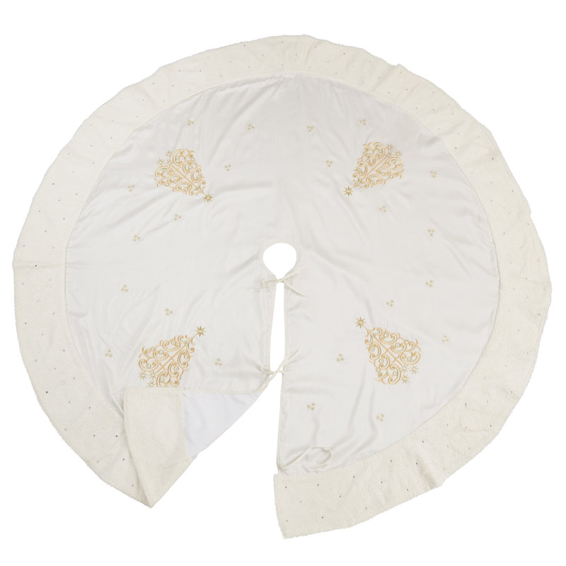 Gold Embroidered Holiday Trees 56" Round Tree Skirt