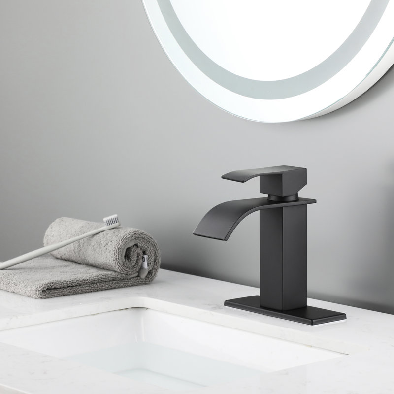 Waterfall Spout Single Handle Bathroom Faucet, Stainless Steel Interior, Matte Black Faucet With And Handle, Steel,
