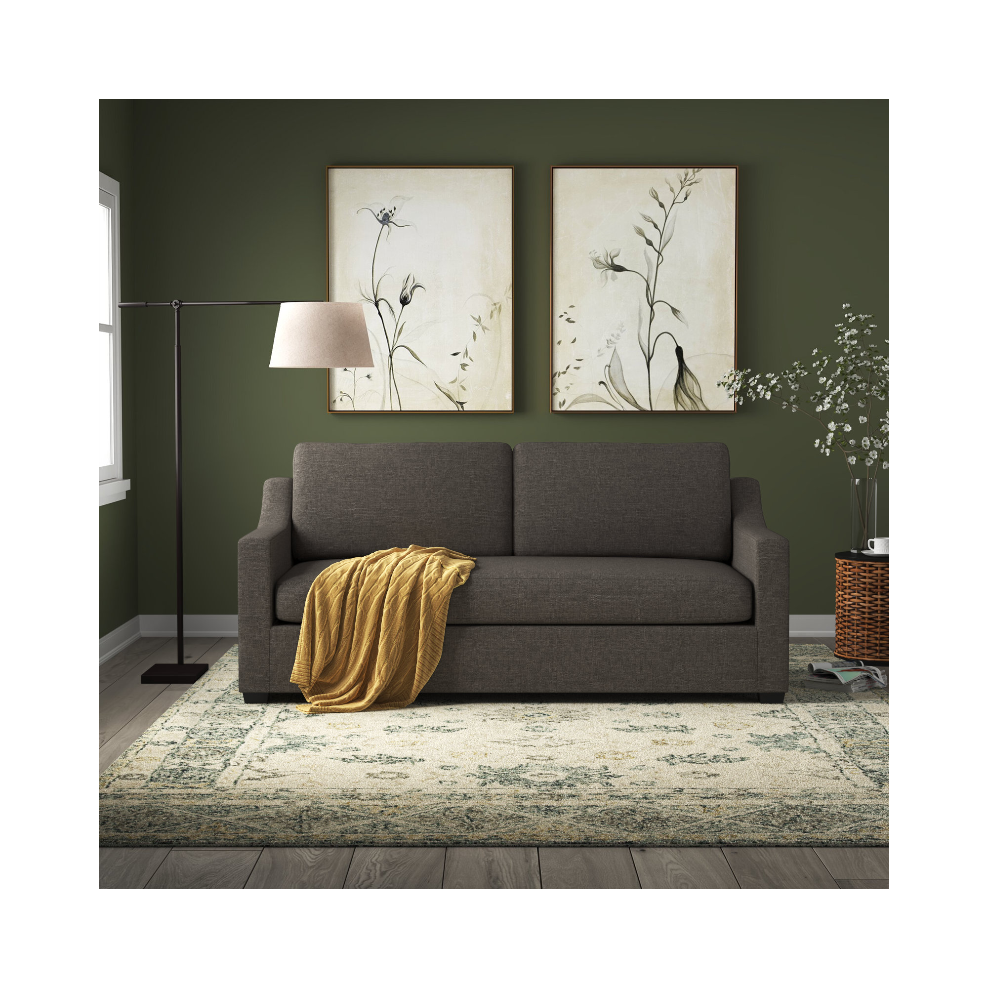 Cranbrook 88'' Upholstered Sofa, Drusky Charcoal Sustain® Basketweave