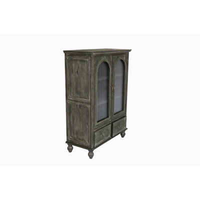 Farmhouse Storage Cabinet, Distressed Wood Kitchen Pantry Cabinet with 2 Glass Doors & 2 Drawers, Rustic Freestanding Buffet Cupboard with Shelves for Living Room, Dining Room