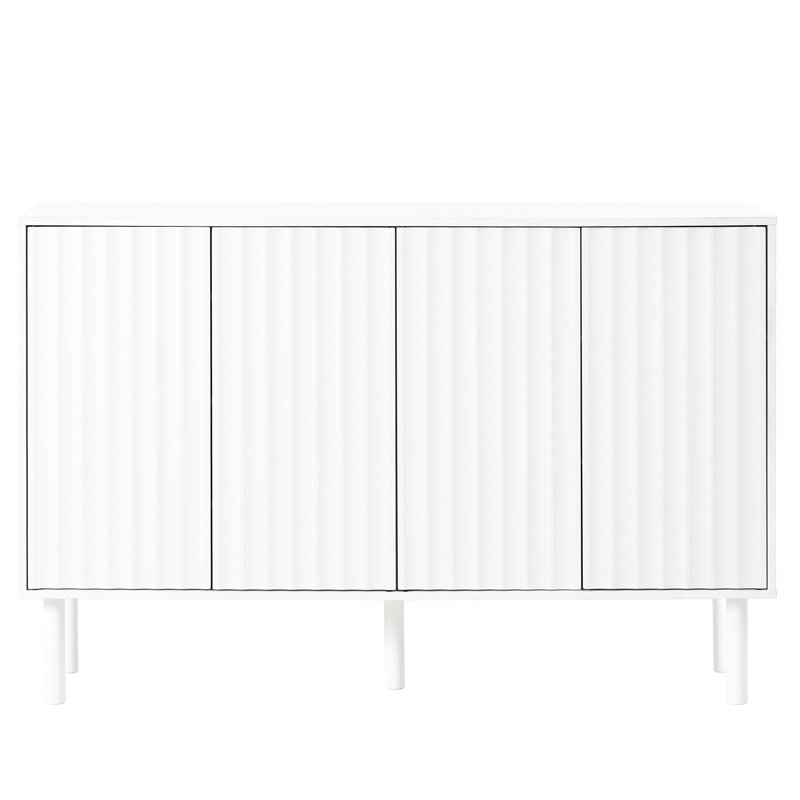 Chic 55.1*13.7*35.4Inch Cabinet With Solid Wood Legs And Fluted Doors, White, 5 Adjustable Shelves For Living Room, Hallway, Entryway, Closet, Kitchen Minimalist Doors Legs,