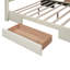 Lit plateforme tapissier double avec un grand tiroir dans le pied de lit et un tiroir de chaque côté, beige