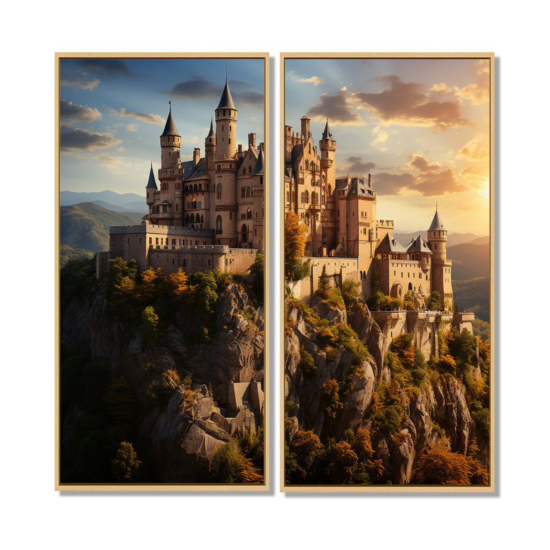 «Castles Sunlit Splendor Vibrant» - art mural gris, 20" H x 24" W, Crème, crème, Reproduction encadrée sans passe-partout