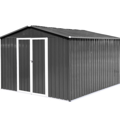 Remise d'extérieur en métal gris 10 pi x 12 pi - Porte à charnières personnalisable avec rangement pour rouiller et pourrir
