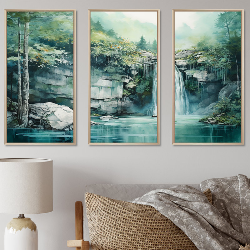 «Waterfall Cliff Scenery Magic - Waterfall», ensemble de reproductions d'art mural, H 28 po x l 36 po x P 1 po