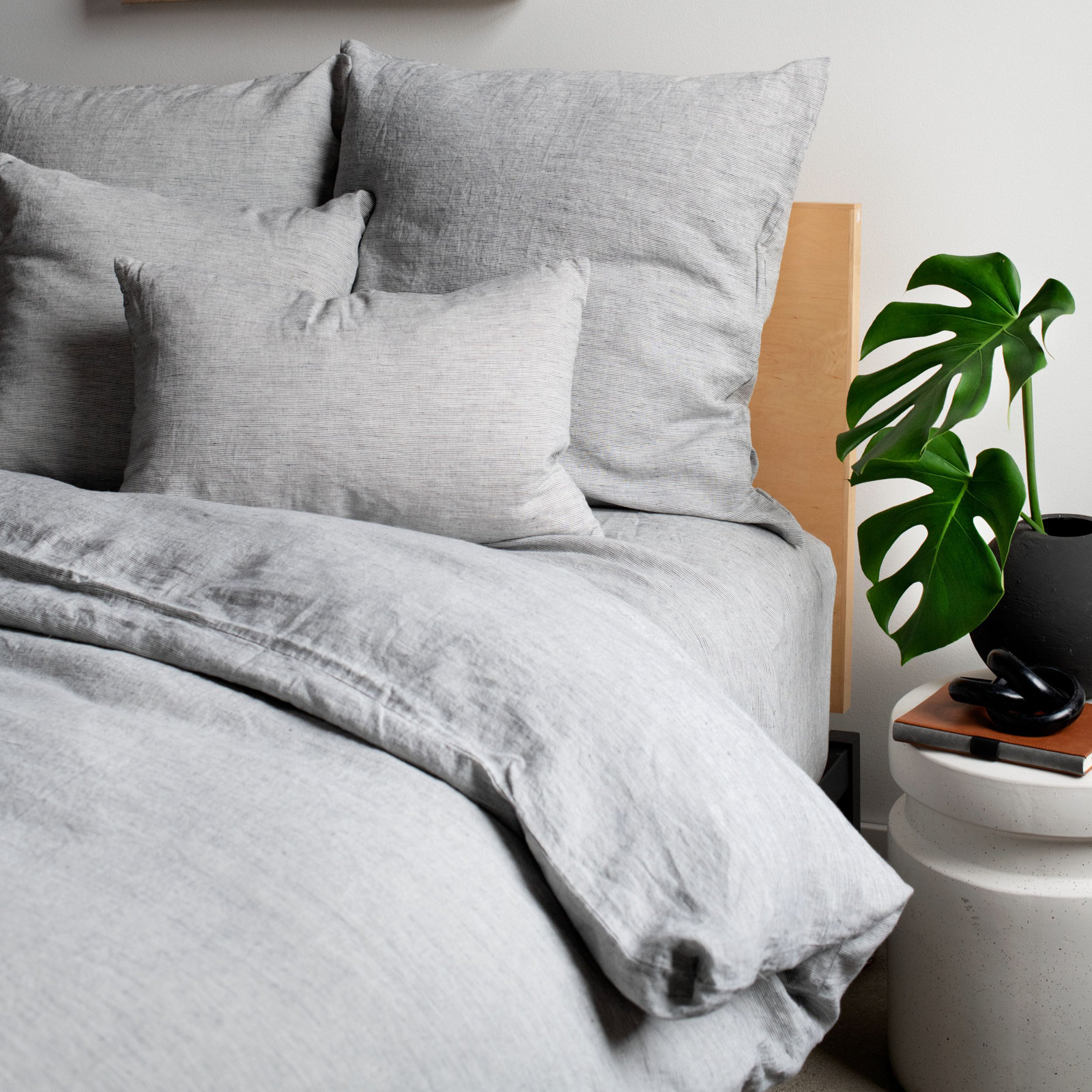 100% French Linen Duvet Cover, Shadow Pinstripe, Twin Duvet Cover