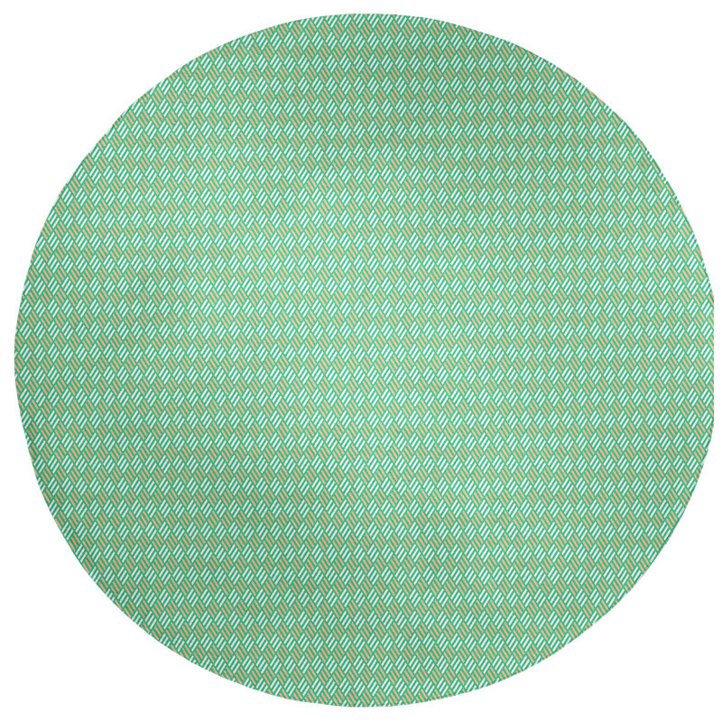 Tapis bleu à rayures losanges, Rond 5 pi