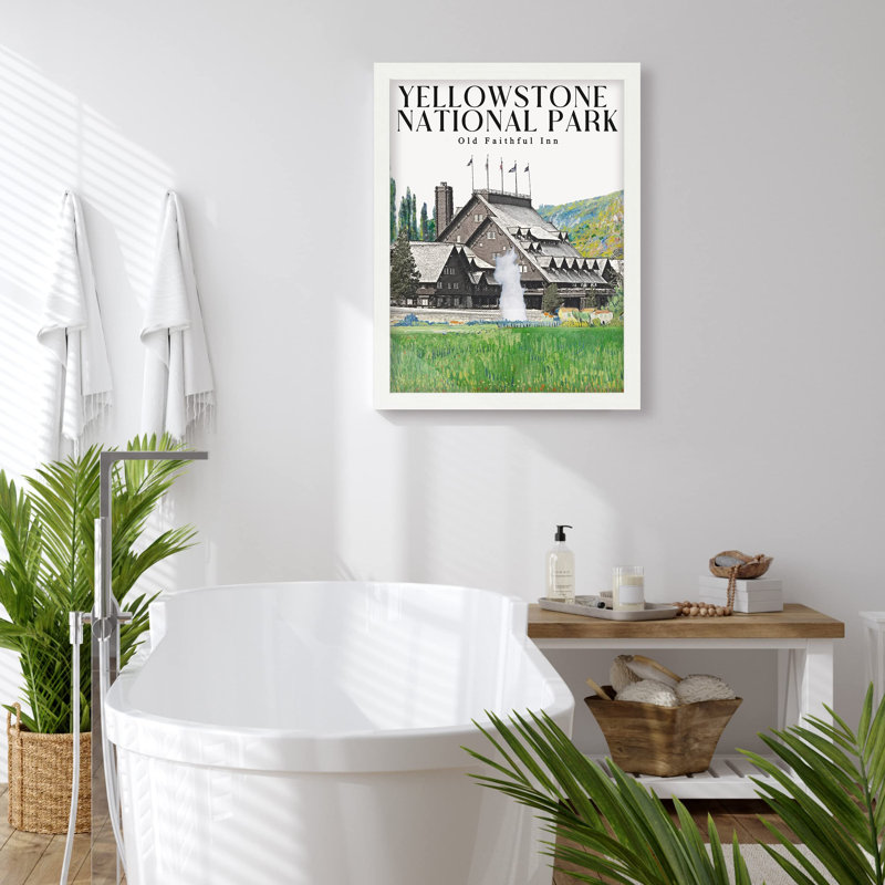 «Old Faithful Yellowstone National Park» sur papier, Blanc