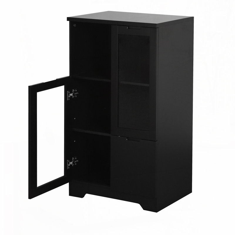 Armoire avec portes en verre et tiroir, espace de rangement ouvert, Noir