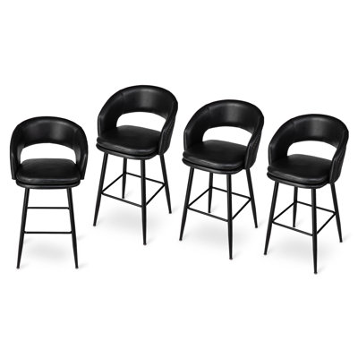 Mid-Century Modern Upholstered Bar Stool with Nailhead Trim 