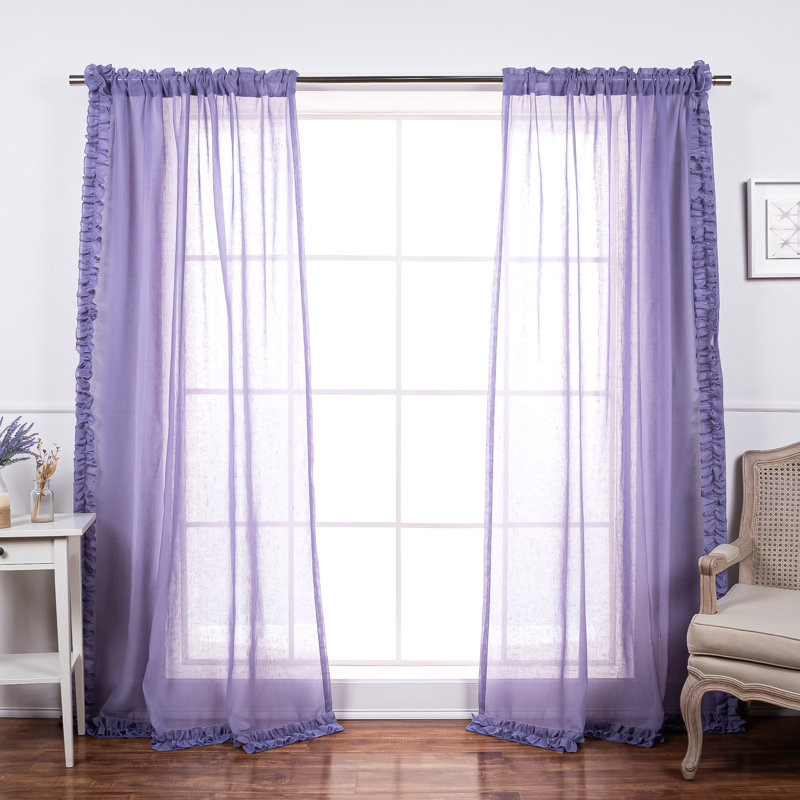 Paire de rideaux semi-transparents avec passe-tringle Raphaelle, Lilas