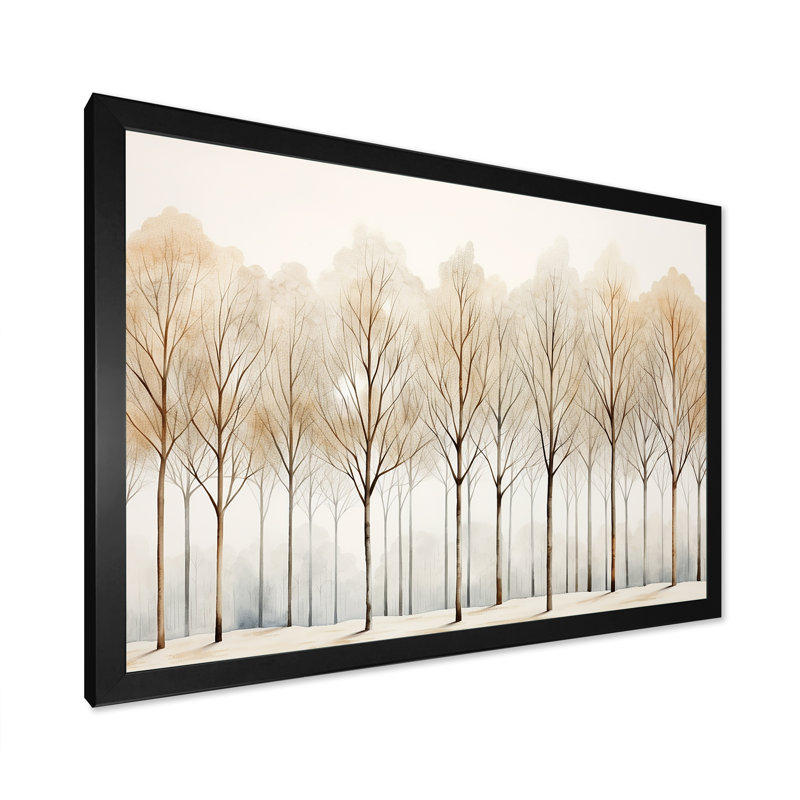Forêt, arbres, minimalisme, art mural, H 30 po x l 40 po x P 1,5 po, Cadre simple noir