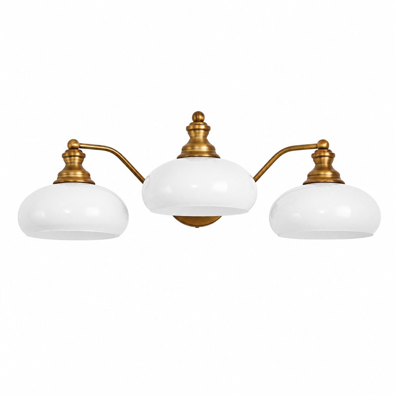 Éclairage pour salle de bain 3 lumières avec abat-jour en céramique blanc éclatant, Trois lumières, Milk White