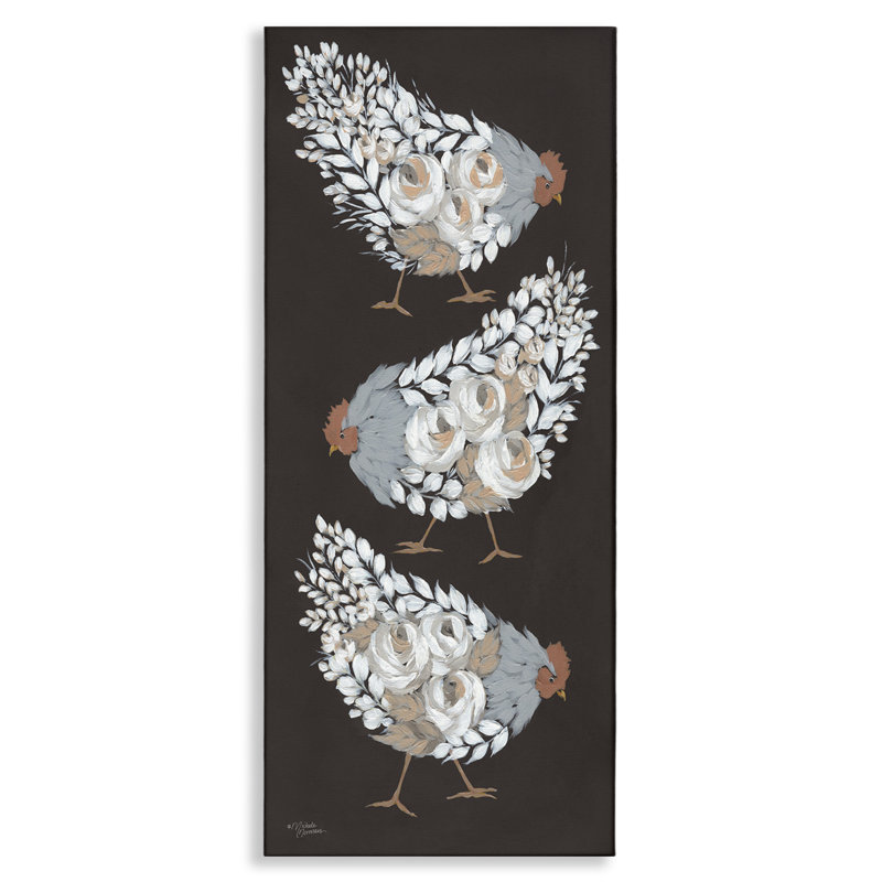 Rustic Gray and White Chicken Botanical Canvas Wall Art