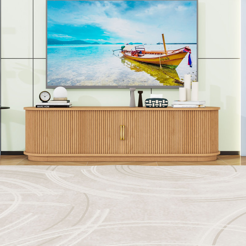 Wood TV Stand with Drawer and Sliding Doors, Natural