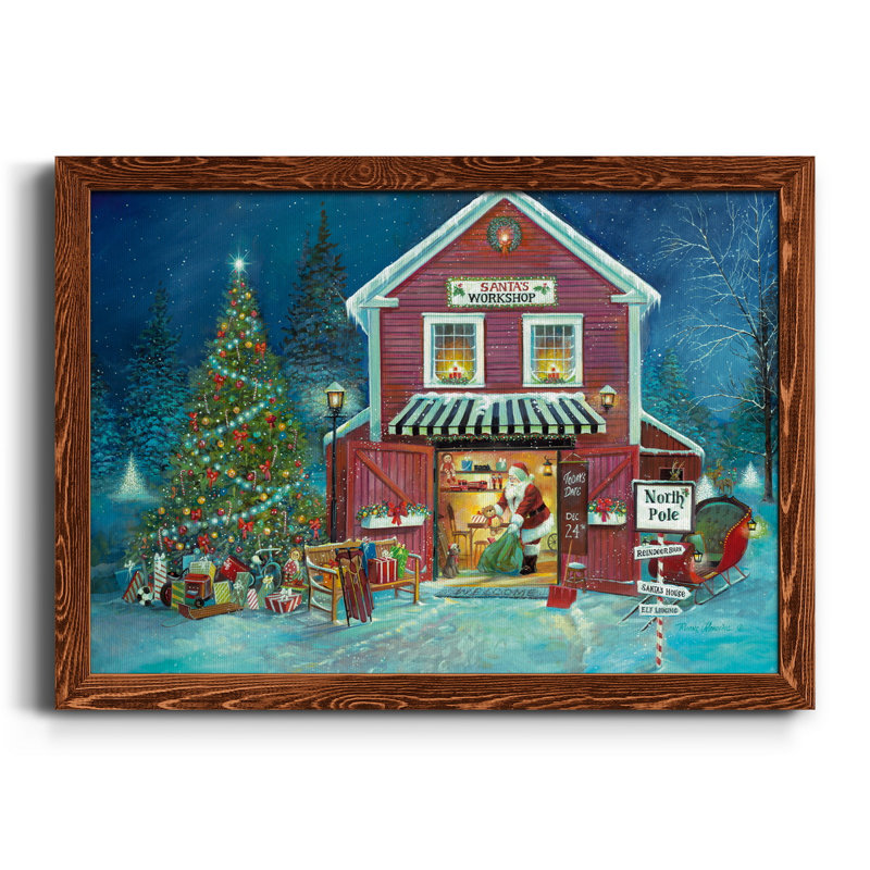 Santa's Workshop - Cadre photo, impression sur toile, H 31,5 po x l 23,5 po x P 1,5 po, Toile avec cadre érable