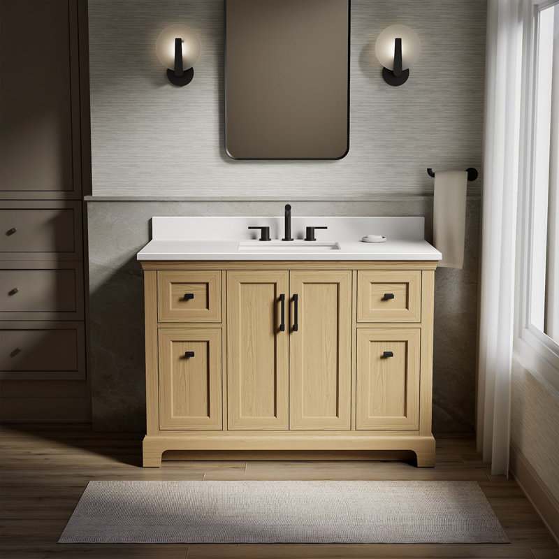 Charlemont 48 In. Bathroom Vanity Cabinet With Sink And Quartz Top, Light Oak