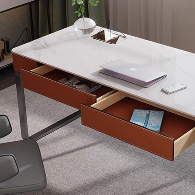 Bureau d'ordinateur avec rangement de style italien, H 29,52 po x l 55,11 po x P 23,62 po, Gris / Blanc / Orange