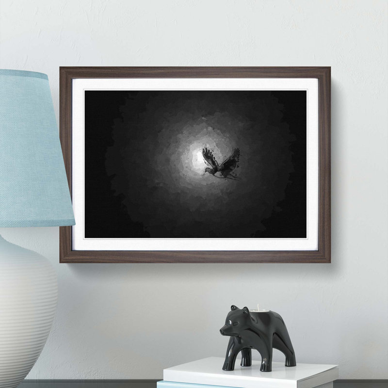 Flying Dove Bird in Abstract - Picture Frame Graphic Art Print, Walnut, 50cm H x 76cm W x 2cm D