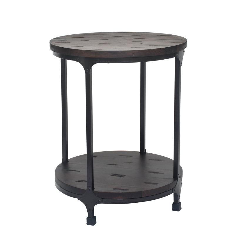Industrial Round Wood & Metal Side Table