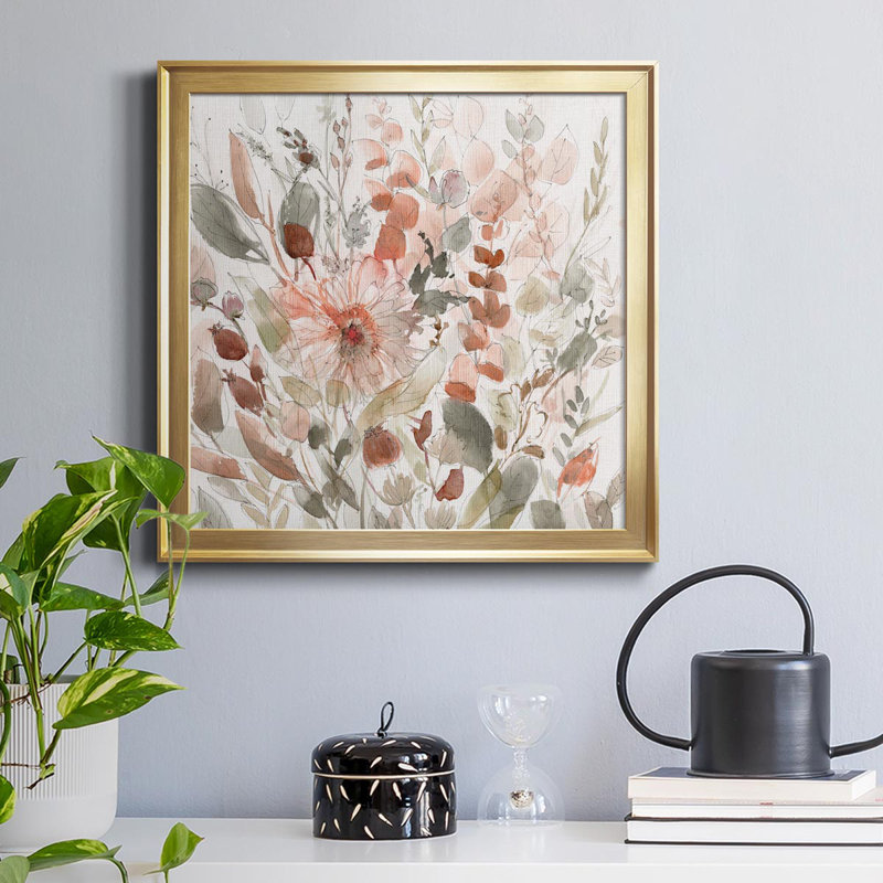 Wild Blush Garden - Peinture sur toile encadrée, H 26,5 po x l 26,5 po x P 1,5 po, Or