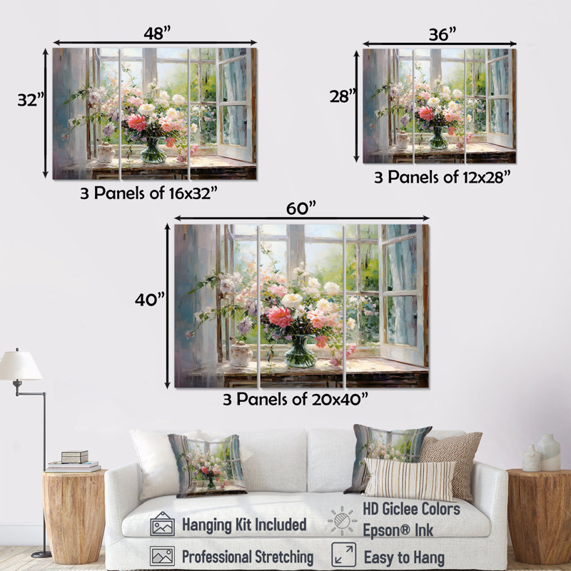 Art mural délicat avec fenêtre française délicate «French Window View IV», Toile tendue, H 32 po x l 48 po x P 1 po