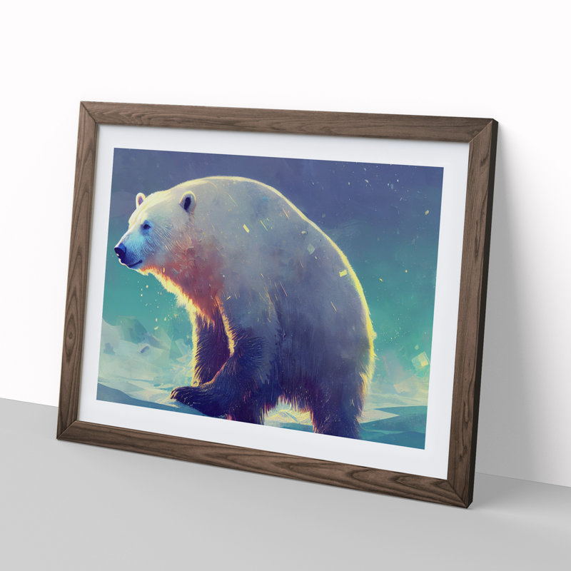 Polar Bear - Single Picture Frame Print, Walnut, 25cm H x 34cm W x 2cm D