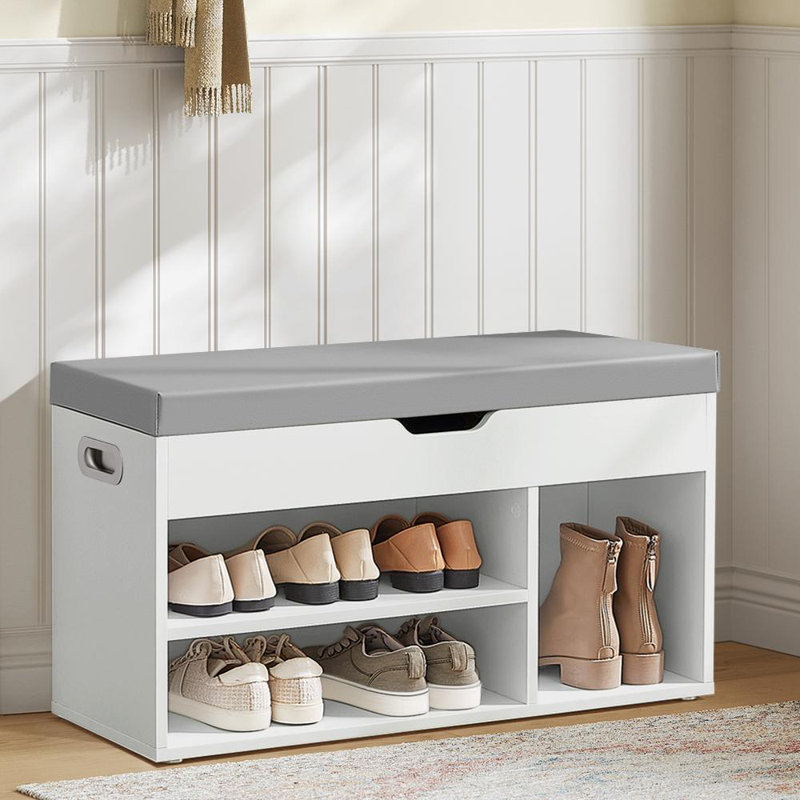 6 Pair Shoe Storage Bench, Natural Beige, 17.3" H x 31.5" W x 11.8" D