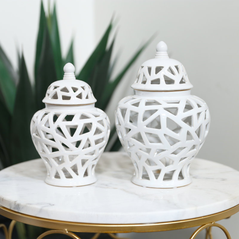 Frakston Ceramic Decorative Urns & Jars, 11.5" H x 7" W x 7" D, White
