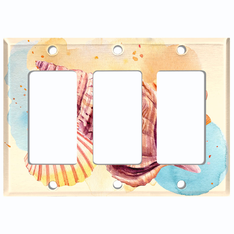 Sea Shell Clams Sand Beach Patterned 3 - Gang Rocker Standard Wall Plate