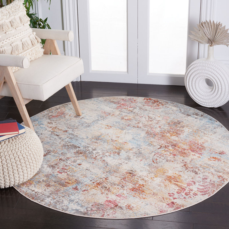 Vintage Persian Performance Abstract Rug, Round 5'