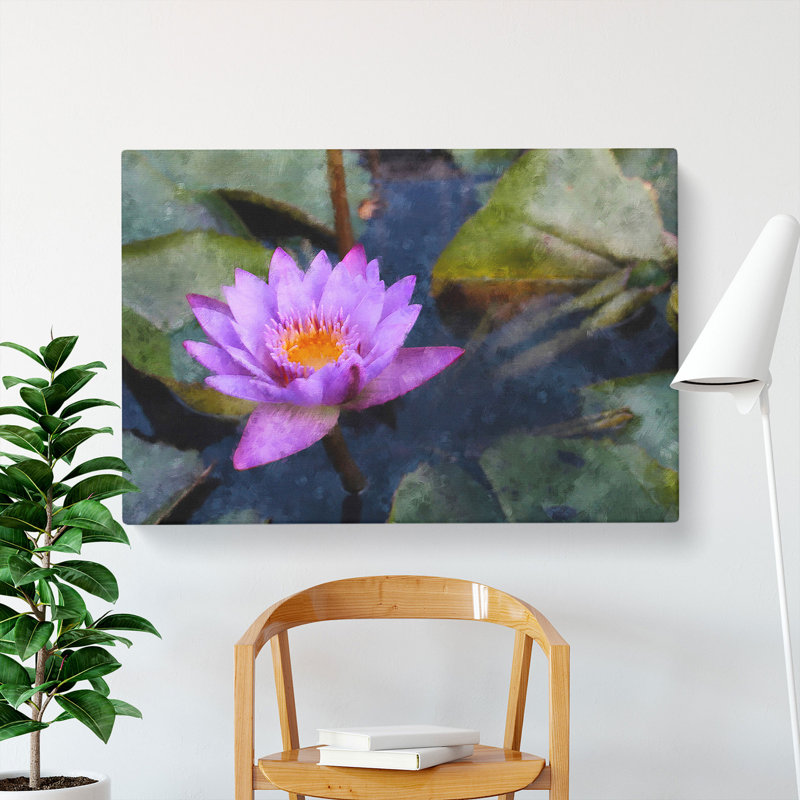 Purple Water Lily Flower - Wrapped Canvas, 35cm H x 50cm W x 3cm D
